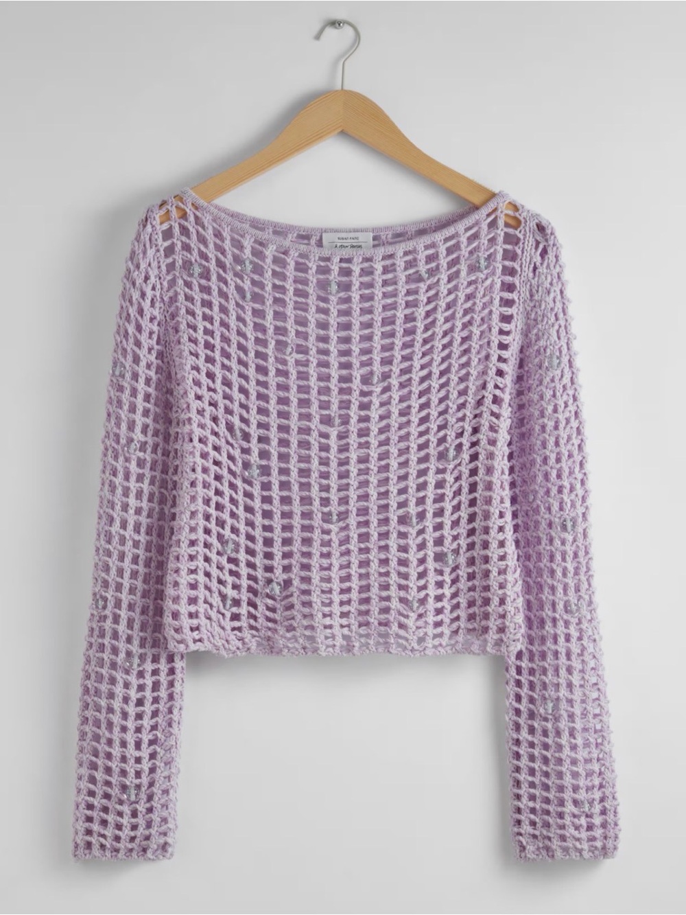 & Other Stories Lavender Open-Weave Cropped Sweater